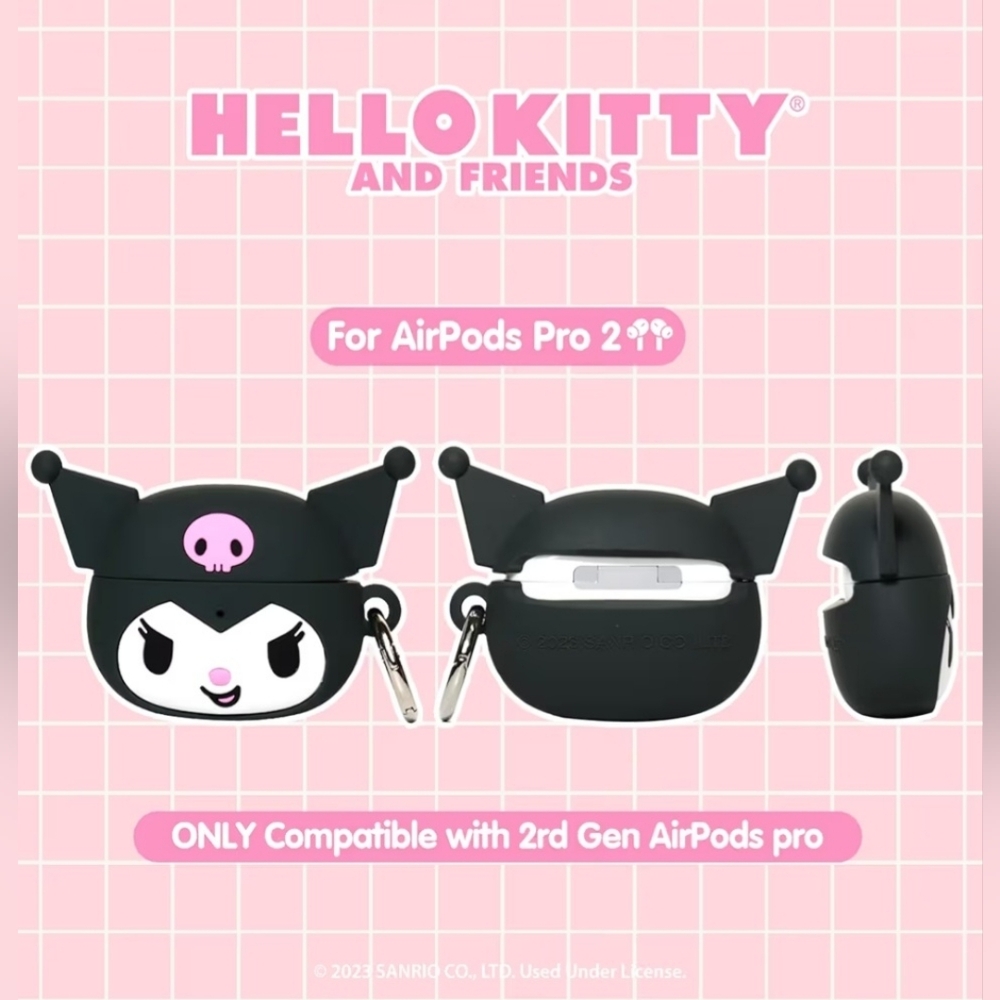 Black and White Kuromi AirPods Pro 2 Case w/ Keyring - Picture 6 of 6